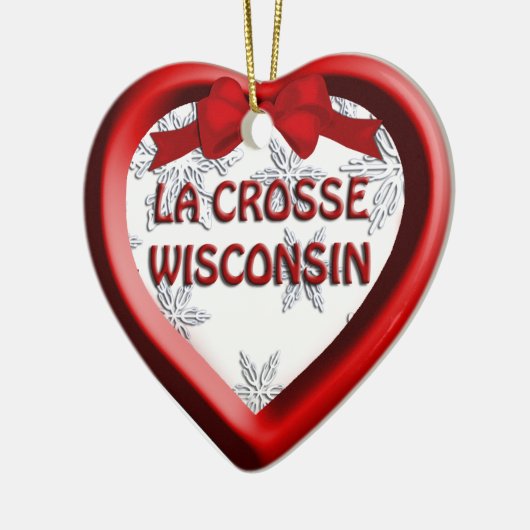 ラクロスウィスコンシンハートクリスマスオーナメント セラミックオーナメント (左)