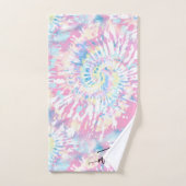 ラクロスガールズピンクパーソナライズされた絞り染め名オン バスタオルセット (ハンドタオル)