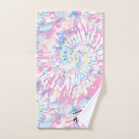 ラクロスガールズピンクパーソナライズされた絞り染め名オン バスタオルセット (ハンドタオル)