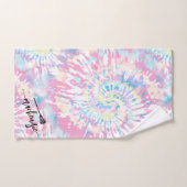 ラクロスガールズピンクパーソナライズされた絞り染め名オン バスタオルセット (ハンドタオル)