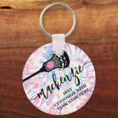 ラクロスガールズピンク絞り染め パーソナライズされた キーホルダー (正面)