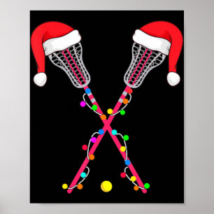 ラクロスサンタハットクリスマスライトおもしろいスポーツクリスマス ポスター