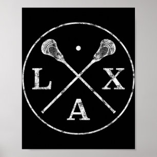 ラクロススティックのエンブレムLAXプレイヤーとT型 ポスター