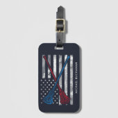 ラクロススティックモチーフヴィンテージUSA国旗パーソナライズされた ラゲッジタグ (正面縦)