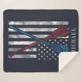 ラクロススティックヴィンテージフラグパーソナライズされた シェルパブランケット (正面(横))