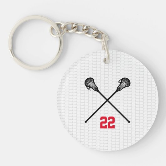 ラクロススティック選手ナンバースポーツコーチおもしろい キーホルダー (正面)