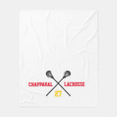 ラクロススティック チームカラー 名前 プレイヤー番号 フリースブランケット (正面)