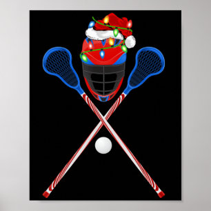 ラクロススポーツ恋人クリスマスサンタハットラクロスChri ポスター