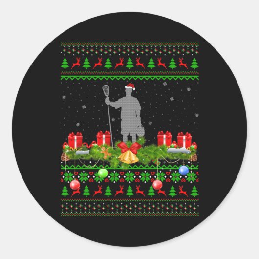 ラクロススポーツ恋人クリスマスサンタ醜いラクロスChr ラウンドシール (正面)