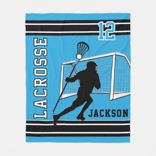 ラクロススポーツ – ベビーブルー，ホワイト，ブラック フリースブランケット (正面)