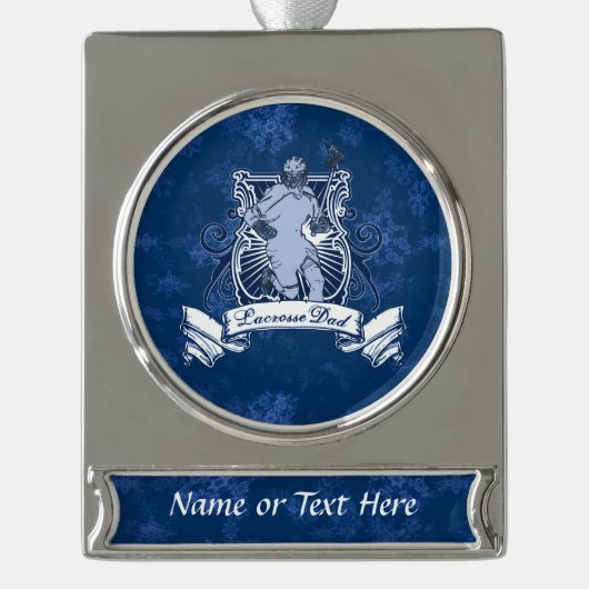 ラクロスパパカスタマイズ可能なクリスマスオーナメント シルバープレートバナーオーナメント (正面)