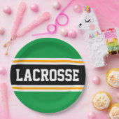 ラクロスブライトグリーンブラックイエローレーシングストライプズ ペーパープレート (パーティー)