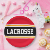 ラクロスブライトレッドブラックイエローレーシングストライプズ ペーパープレート (パーティー)