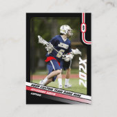 ラクロスプレイヤーのトレーディングカード(黒い赤) コーリングカード (正面)