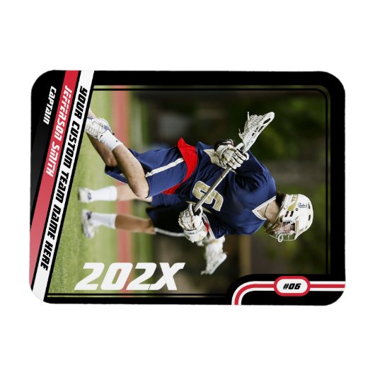 ラクロスプレイヤーのトレーディングカード(黒い赤) マグネット (横)