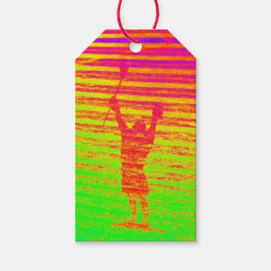 ラクロスプレーヤーの写真アート カラフル スポーツ ファン ギフトタグ (正面)