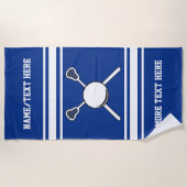 ラクロスプレーヤーの名前かチーム名前あなたのチーム色 ビーチタオル (正面)