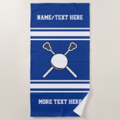 ラクロスプレーヤーの名前かチーム名前あなたのチーム色 ビーチタオル (正面)