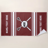 ラクロスプレーヤーの名前のジャージーパーソナライズな数 ビーチタオル (正面)