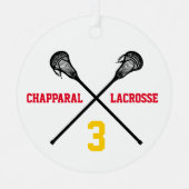 ラクロスプレーヤーフォトチームの色の番号スポーツ メタルオーナメント (正面)