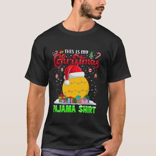 ラクロスボールサンタハットクリスマスライトスおもしろいポ Tシャツ (正面)