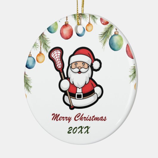 ラクロスメリークリスマスキュートサンタクロースカスタム セラミックオーナメント (左)