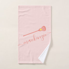 ラクロス名前をカスタムするピンクスポーツ ハンドタオル