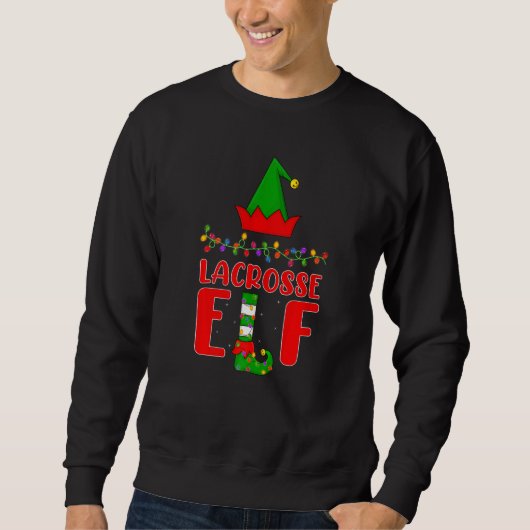 ラクロス小妖精や小人マッチングファミリー照明クリスマス スウェットシャツ (正面)