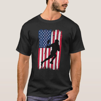 ラクロス選手のシルエット アメリカ国旗 米国 愛国 Tシャツ