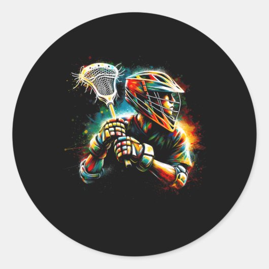 ラクロス選手イラストレーション青年少年少女キッズ ラウンドシール (正面)