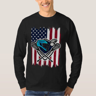 ラクロス アメリカ国旗 ヴィンテージ ヘルメットとスティック Tシャツ