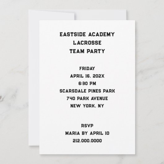 ラクロス パーティー 招待状 (裏面)