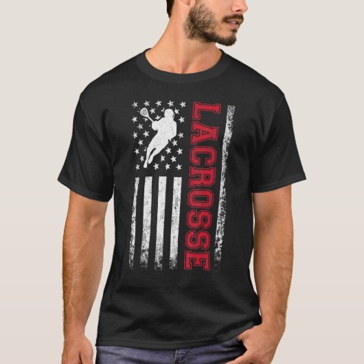 ラクロス USA フラッグ Lax 男性 女性 少年 少女 Tシャツ (正面)