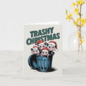 ラクーンおもしろいクリスマス カード (黄色い花)