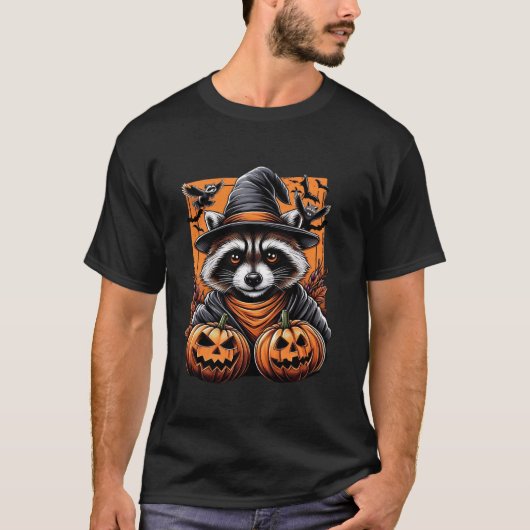 ラクーンおもしろいハロウィーンカットアウトパンプキンこうもりT Shi Tシャツ (正面)