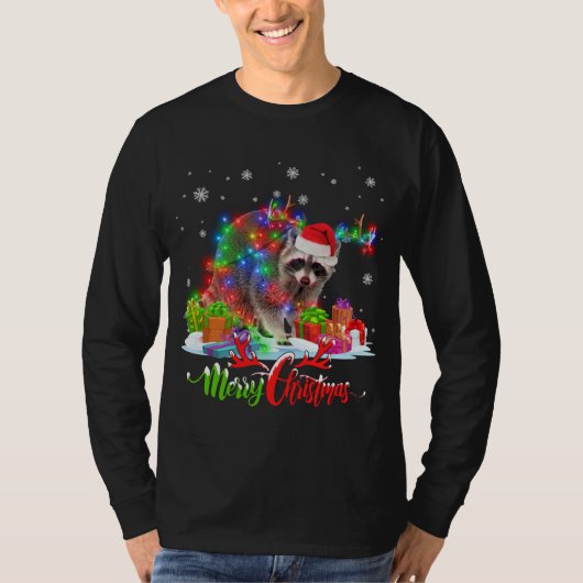 ラクーンおもしろい動物メリークリスマスパーティー家族 Tシャツ (正面)