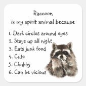 ラクーンおもしろい精霊の動物ユーモア スクエアシール (正面)