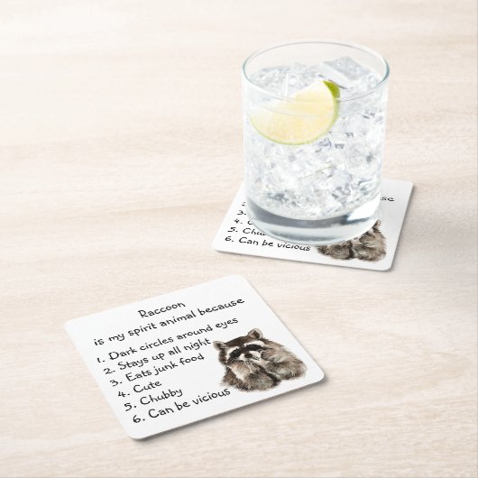 ラクーンおもしろい精霊の動物ユーモア スクエアペーパーコースター (インサイチュ)