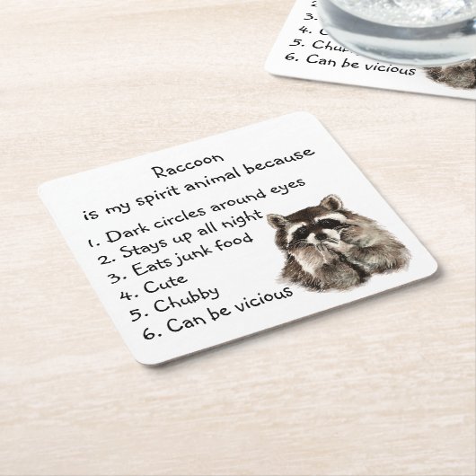 ラクーンおもしろい精霊の動物ユーモア スクエアペーパーコースター (アングル)