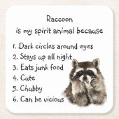 ラクーンおもしろい精霊の動物ユーモア スクエアペーパーコースター (正面)