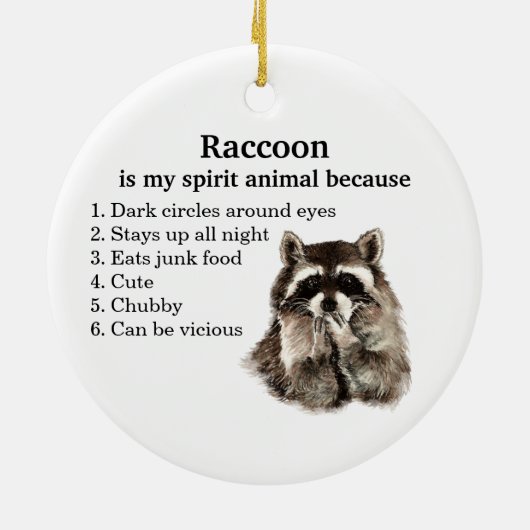 ラクーンおもしろい精霊の動物ユーモア セラミックオーナメント (裏面)