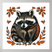 ラクーンお洒落ウッドランド動物フォークまたは部族A ポスター (正面)