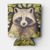 ラクーンと緑葉のインスパイアWilliam Morris 缶クーラー (正面)