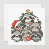 ラクーンのクリスマスツリーおもしろい動物のクリスマス シーズンカード (正面/裏面)