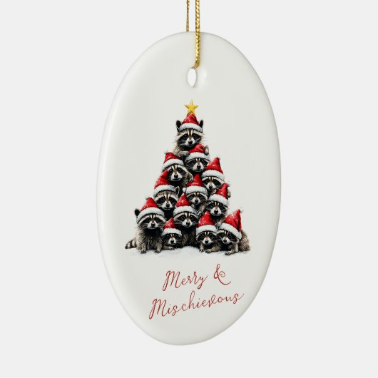 ラクーンのクリスマスツリーかわいいパーソナライズされた名前 セラミックオーナメント (右)