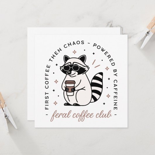 ラクーンのコーヒー愛好家クラブおもしろい野生の動物 カード (正面/裏面インサイチュ)