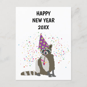 ラクーンのパーティー – 動物の休日の新年カード シーズンポストカード