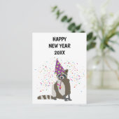 ラクーンのパーティー – 動物の休日の新年カード シーズンポストカード (スタンド正面)