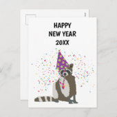 ラクーンのパーティー – 動物の休日の新年カード シーズンポストカード (正面/裏面)