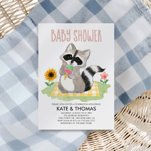 ラクーンアイスクリームピクニックベビーシャワー招待状 招待状